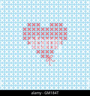 Valentine`s card with embroider heart Stock Vector